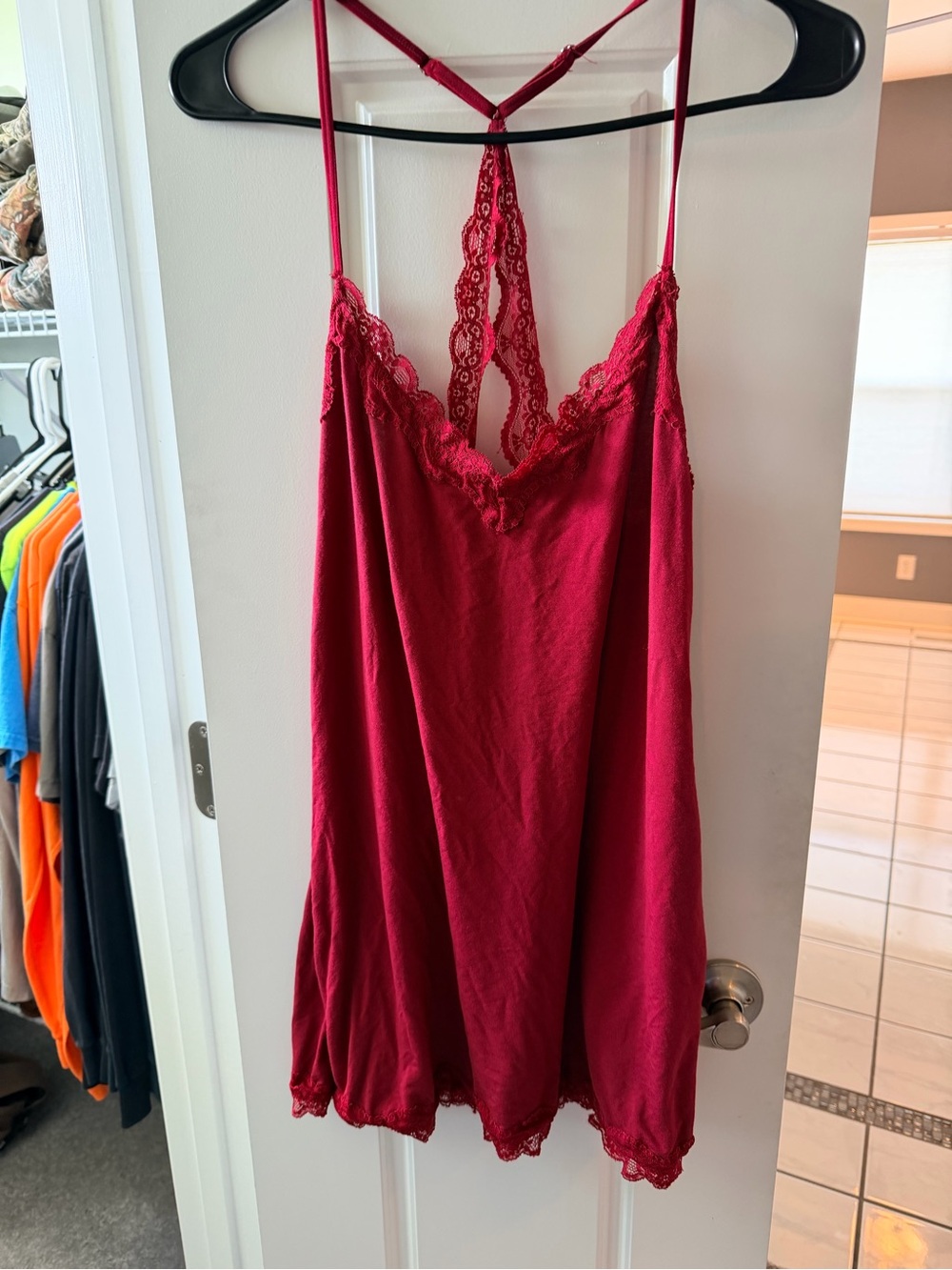 Lace-Trim Chemise Slip in Deep Berry